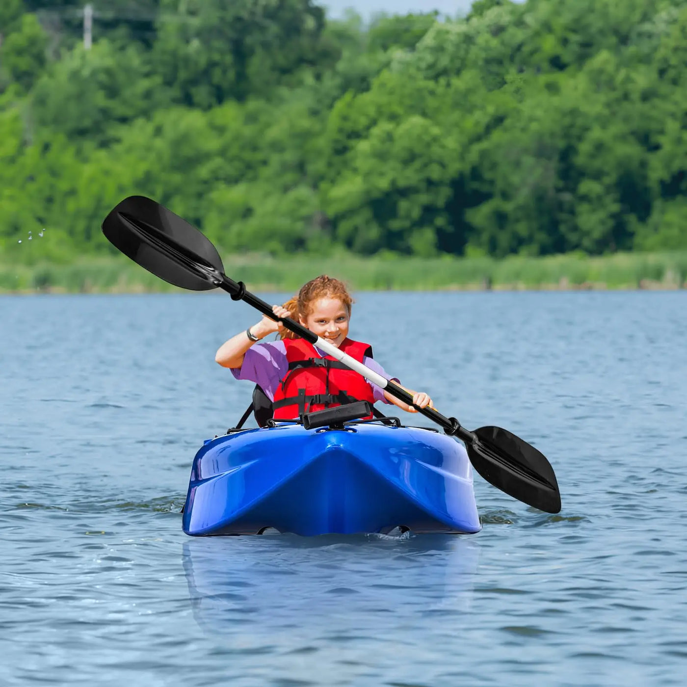 Fishing Kayaks, 12.4FT Sit on Top Kayak for 2-3 Person Adults with Paddle & Comfortable Seat, Capacity of 600LBS, Hard Shell Recreational Ocean Kayak Boat