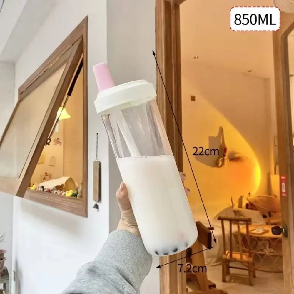 500/850ml Water Bottles Straw Cup Juice Milk Plastic Cup with Lid Straw Bubble Tea Coffee Cups Large Capacity Drinkware