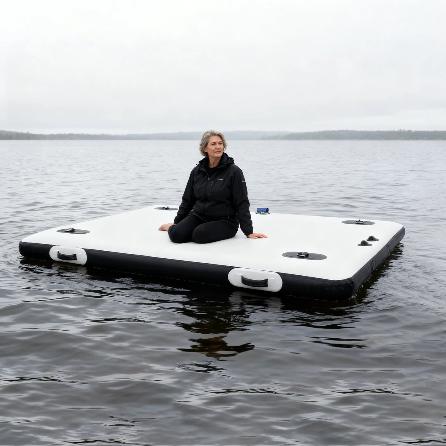 Inflatable Boats, Canoe Trolley Cart, Kayak, 2m Folding Floating Fishing Platform for Outboard Motor, PVC Strong Raft Dinghy, Portable Fishing Dock with Double-Action Pump, Stainless D Rings, 400kg Load, Easy Storage for Outd