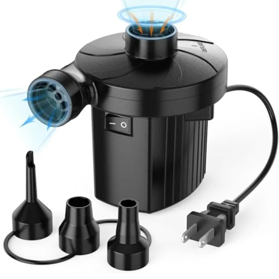 Electric Air Pump for Inflatables, Portable Quick-Fill Air Pump with 3 Nozzles, 110-120V, Inflator and Deflator Pumps for Outdo
