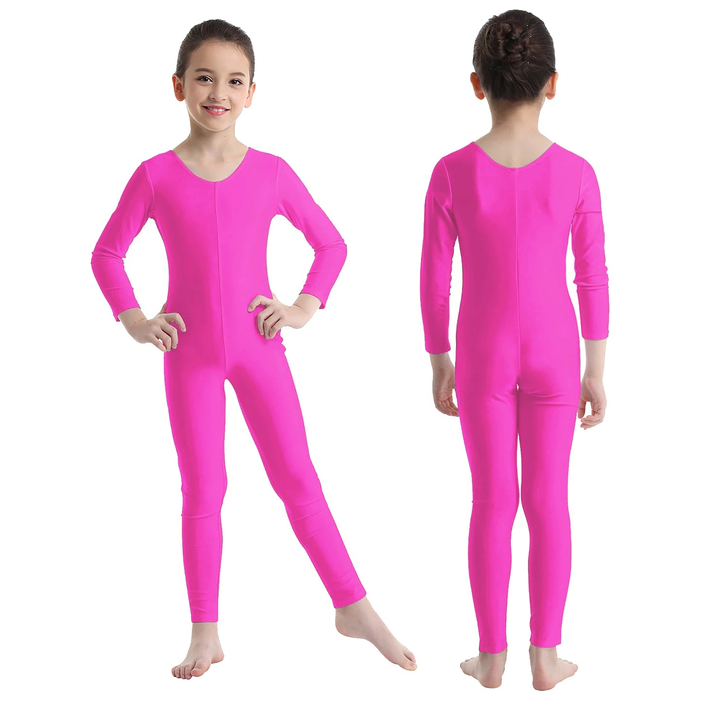 Girls Spandex Long Sleeve/Sleeveless Unitard Stretchy One Piece Full Bodysuits Dance Unitards for Kids Team Performance Costume