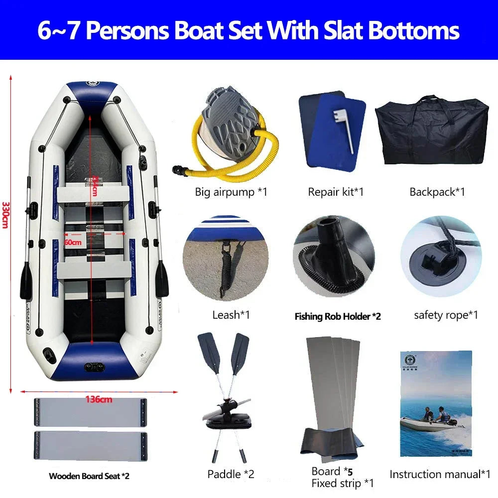Multi-size PVC Inflatable Kayak Fishing Boat with Slats Bottom for Persons Canoeing Outdoor Water Sports Vacation Accessory