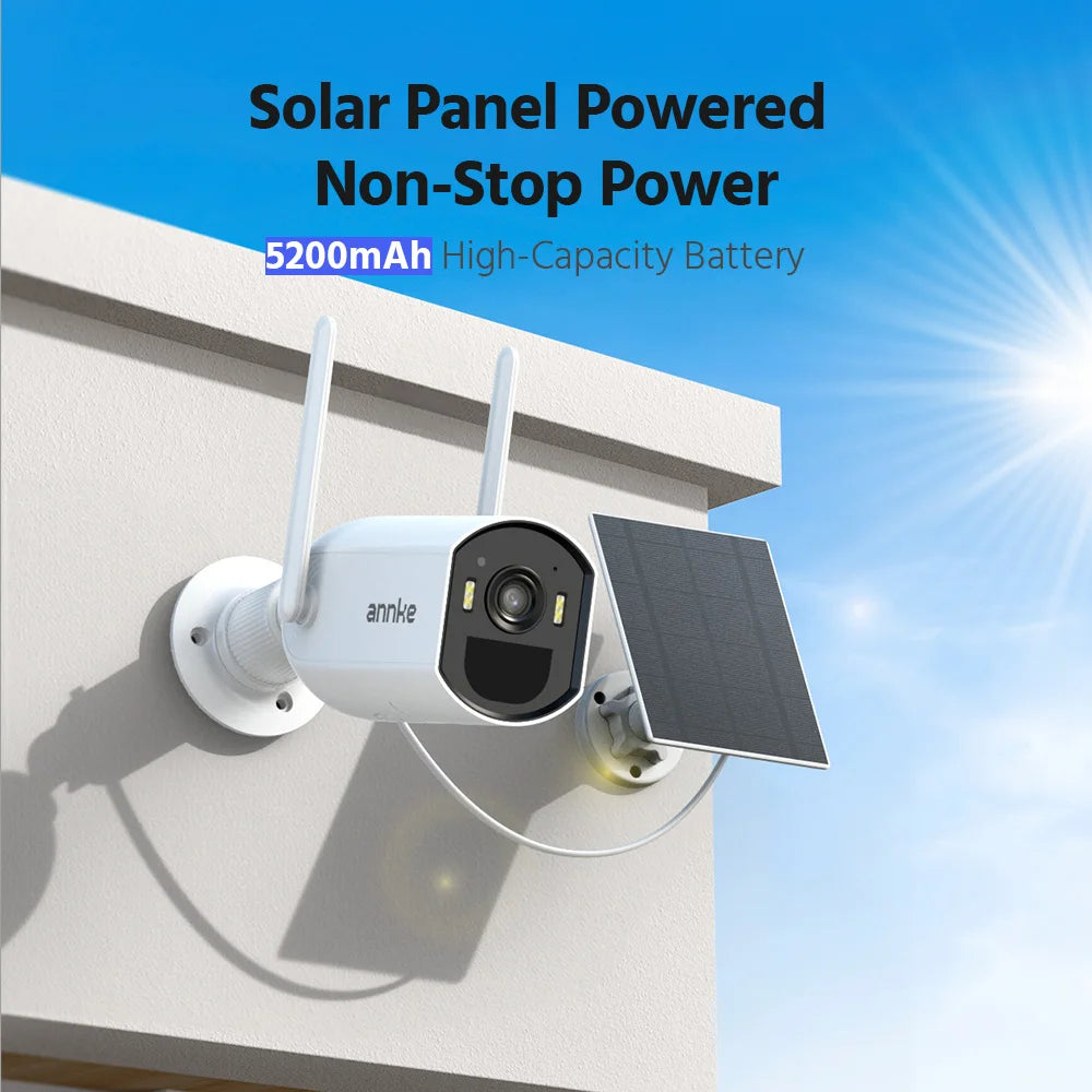 ANNKE 4MP Solar Battery Powered Wireless Security Camera 4MP Color Night Vision 2.4Ghz WiFi PIR Motion Outdoor IP Camera