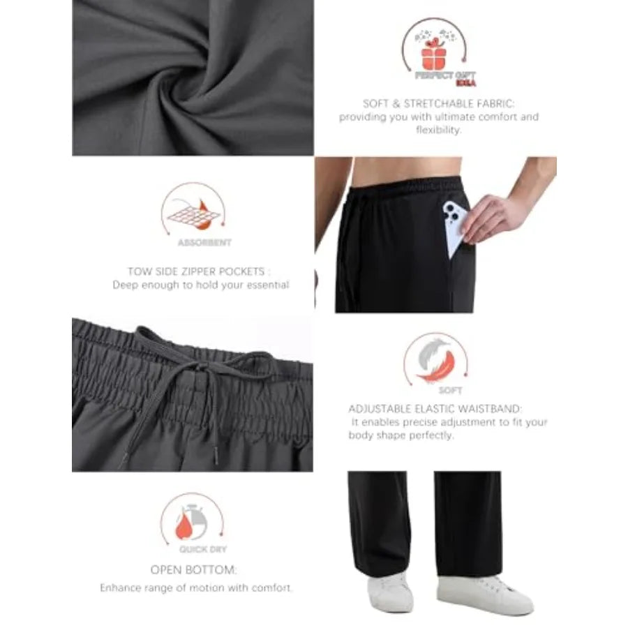 5 Pack Mens Sweatpants with Zipper Pockets Open Bottom Jogger for Men Lightweight Track Pants Men for Running Gym