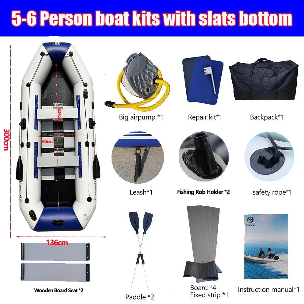 Multi-size PVC Inflatable Kayak Fishing Boat with Slats Bottom for Persons Canoeing Outdoor Water Sports Vacation Accessory