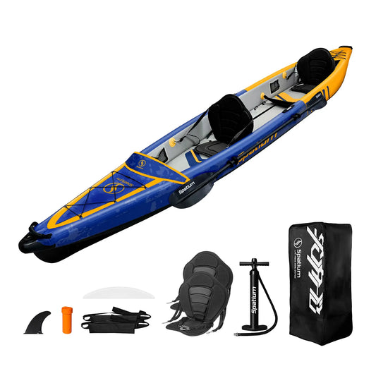 Spatium Inflatable Kayak Canoe Rowing Boat Fishing OEM Drop Stitch 2-3 Person Double Seats Detachable Water Sports