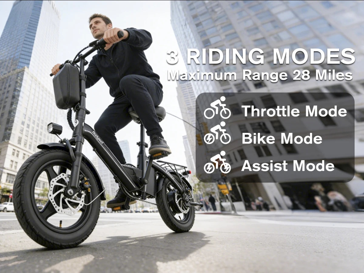 Bodywel T16 Pro Folding Electric Bike, 400W, 36V 10Ah, Up to 30 Miles