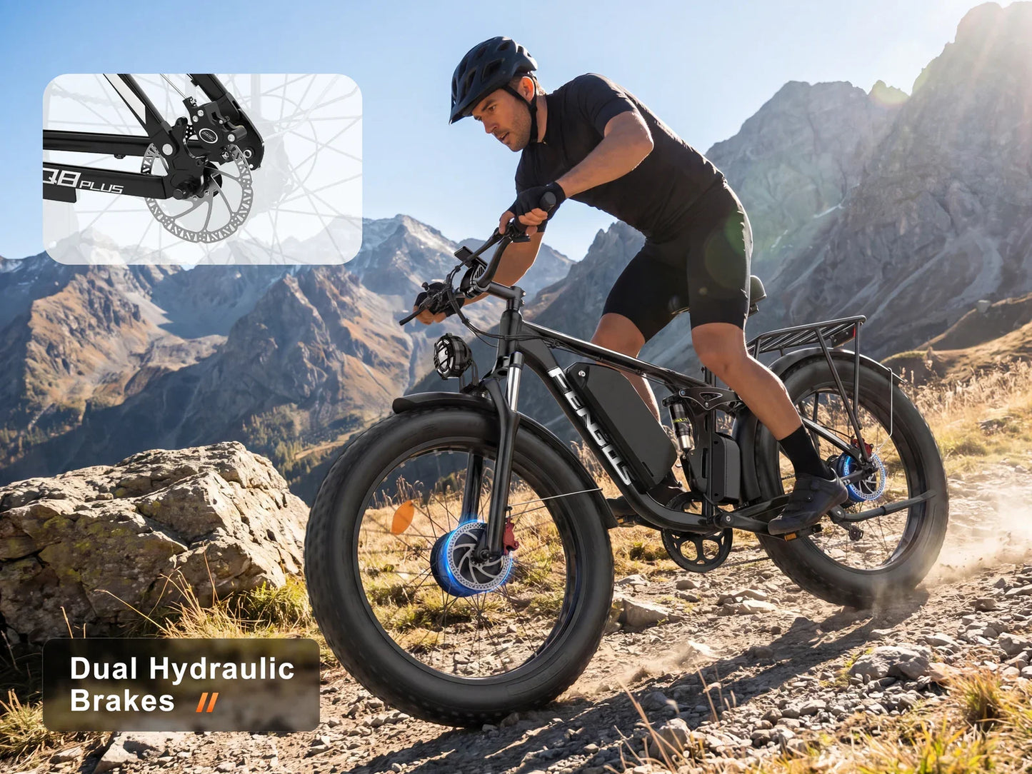 FENGQS NEW Q8PLUS 5000W adult electric bicycle, 45MPH dual motor - Ebike 52V 23AH 1196WH electric bicycle, 100 mile long distance bicycle, fully suspended 26 inch fat tires, off-road men's dual hydraulic disc brakes, Ebike -