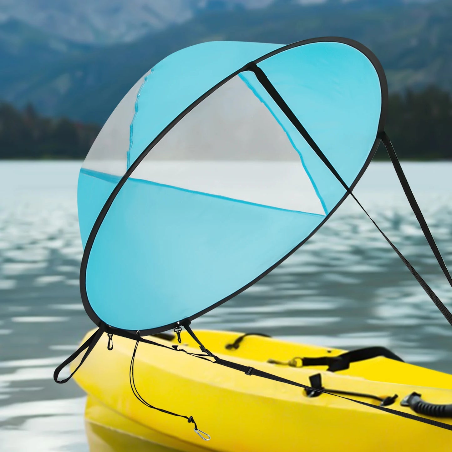 Kayak Sail, Paddle Board Sail, SUP Sail, 108cm Foldable Nylon Downwind Sail, Lightweight Easy Operation, Adjustable Strap Clamp, For Kayak SUP Canoe Surfboard, Durable Weatherproof Sun Shade, Portable Bag Included, Blue