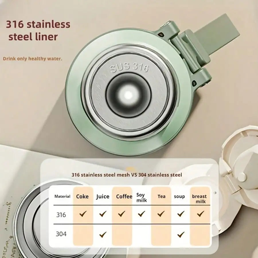 304 Stainless Steel Vacuum Insulated, Portable Thermal Water Bottle With Cup Lid & Carry Strap, Leakproof Hot Cold Flask For Travel Outdoor Office