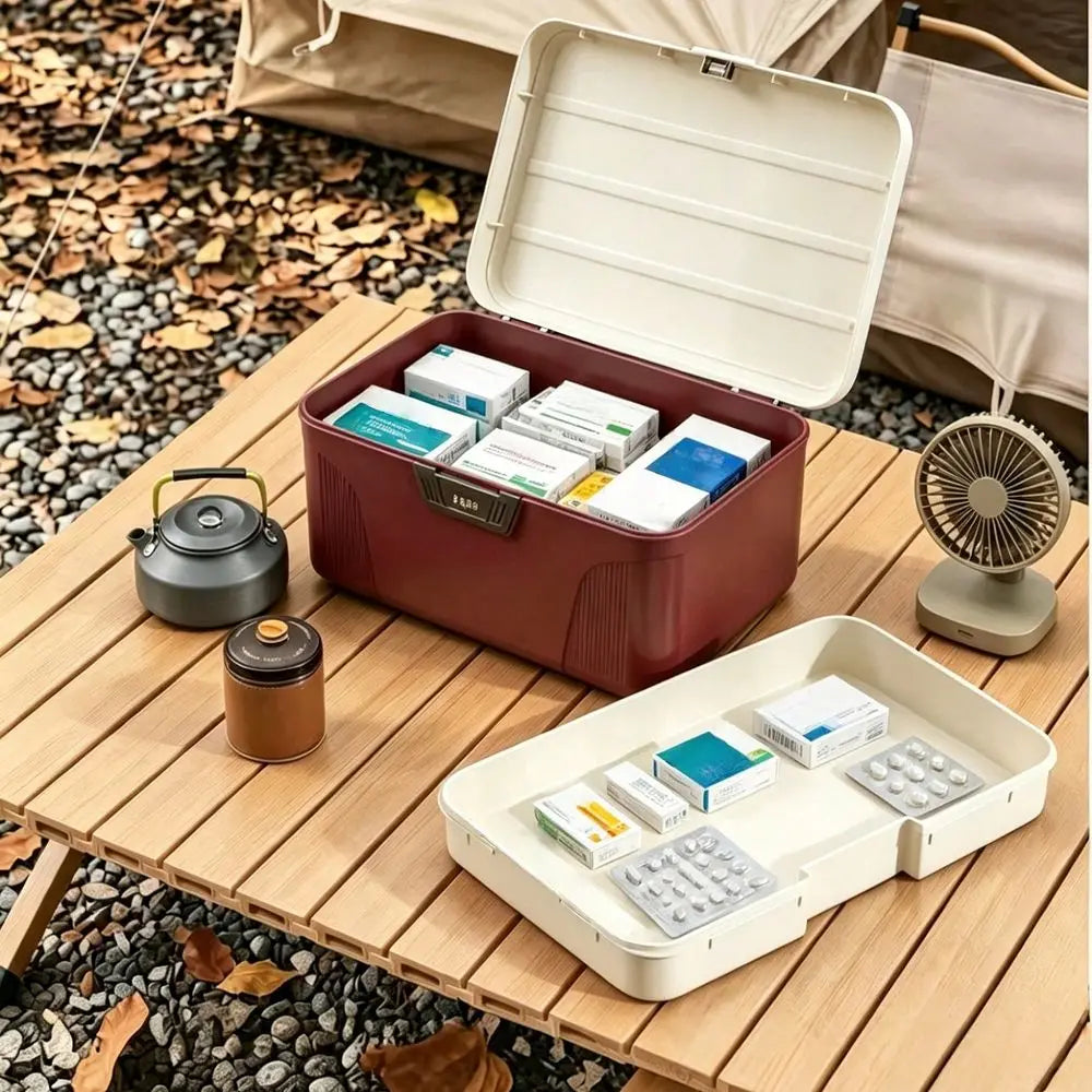 Medicine Storage Box with Combination Lock – Double Layer Pill Organiz