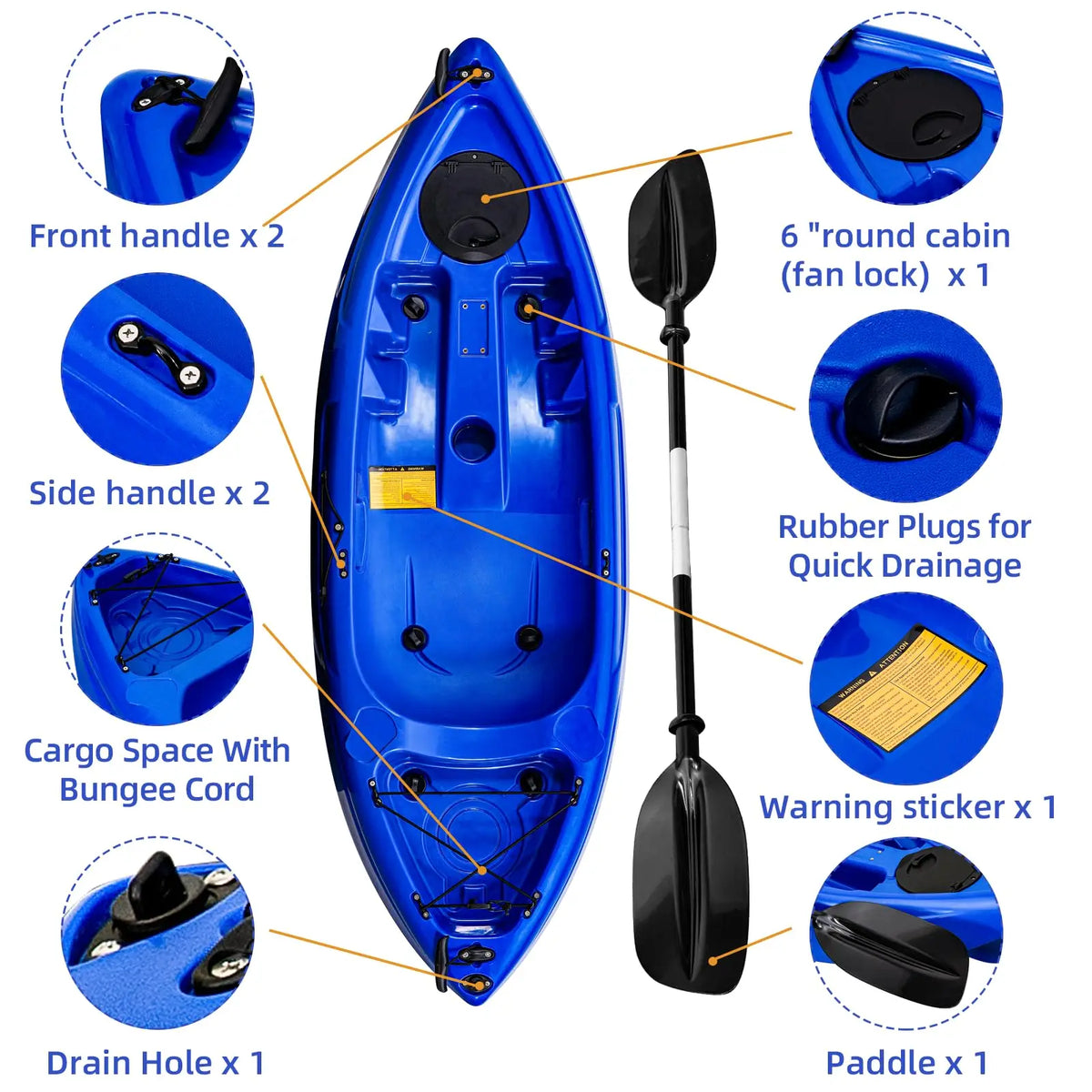 Fishing Kayaks, 12.4FT Sit on Top Kayak for 2-3 Person Adults with Paddle & Comfortable Seat, Capacity of 600LBS, Hard Shell Recreational Ocean Kayak Boat