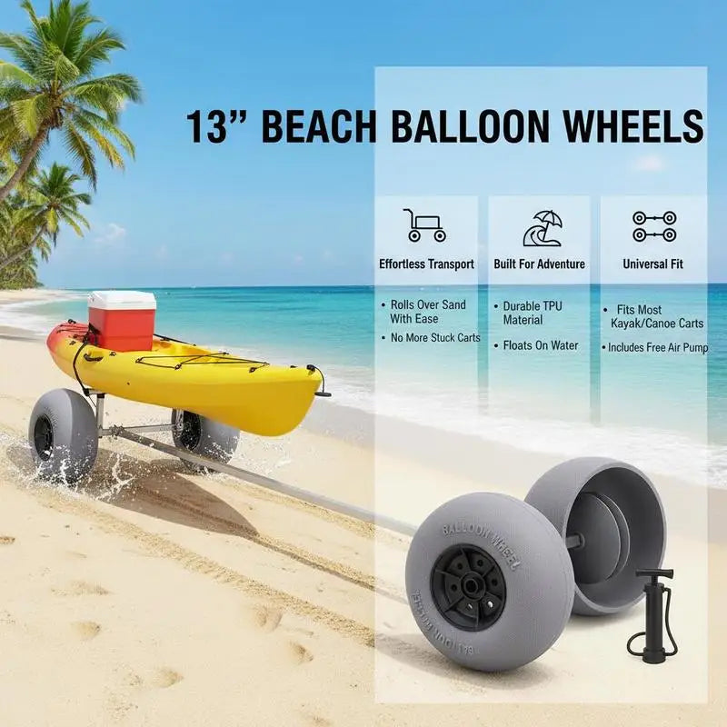 Sand Balloon Tires 13-Inch for Kayak Trolley Canoe Dolly Pier Cart, TPU Replacement Wheels Heavy Duty Load Capacity Air Pump Included 2-Pack