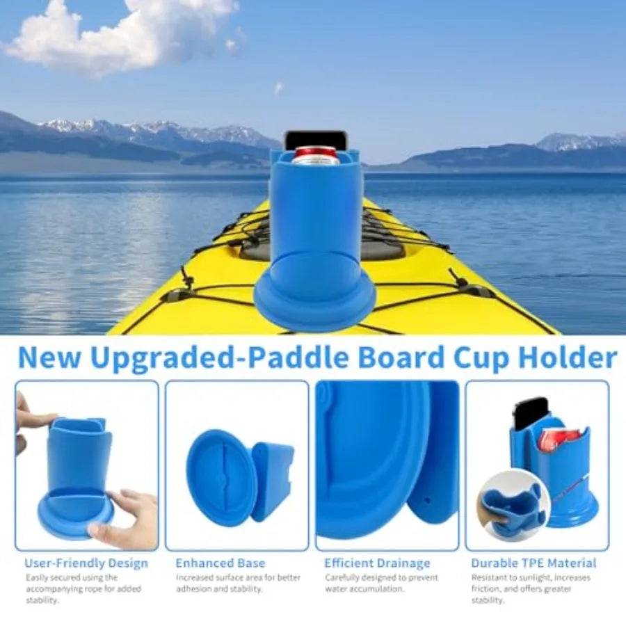 Paddle Board Cup Holder - Universal Kayak Drink Holder for SUP, Canoe, Surfboard No-Spill Elastic Cup Mount with Anti-Flip Desi