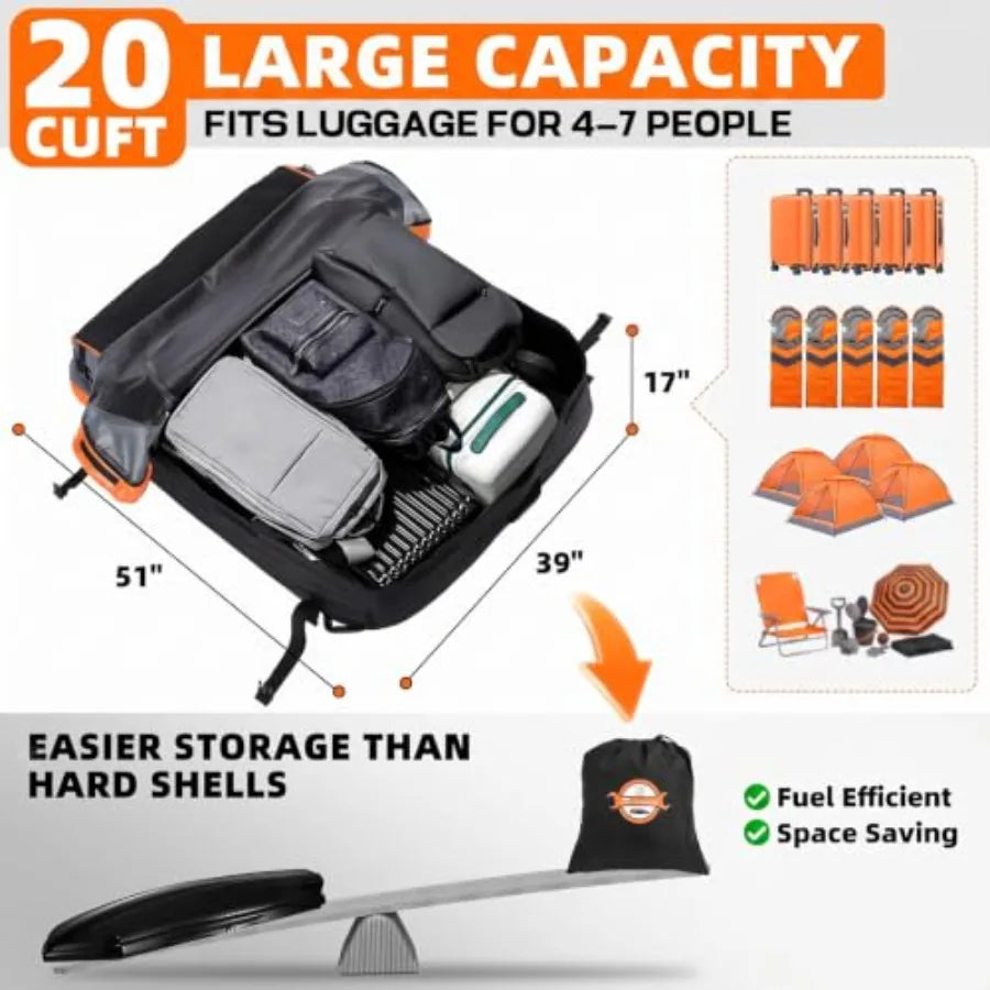 Rooftop Cargo Bag for Cars & SUVs, 20 Cu Ft, Waterproof, Black & Orange