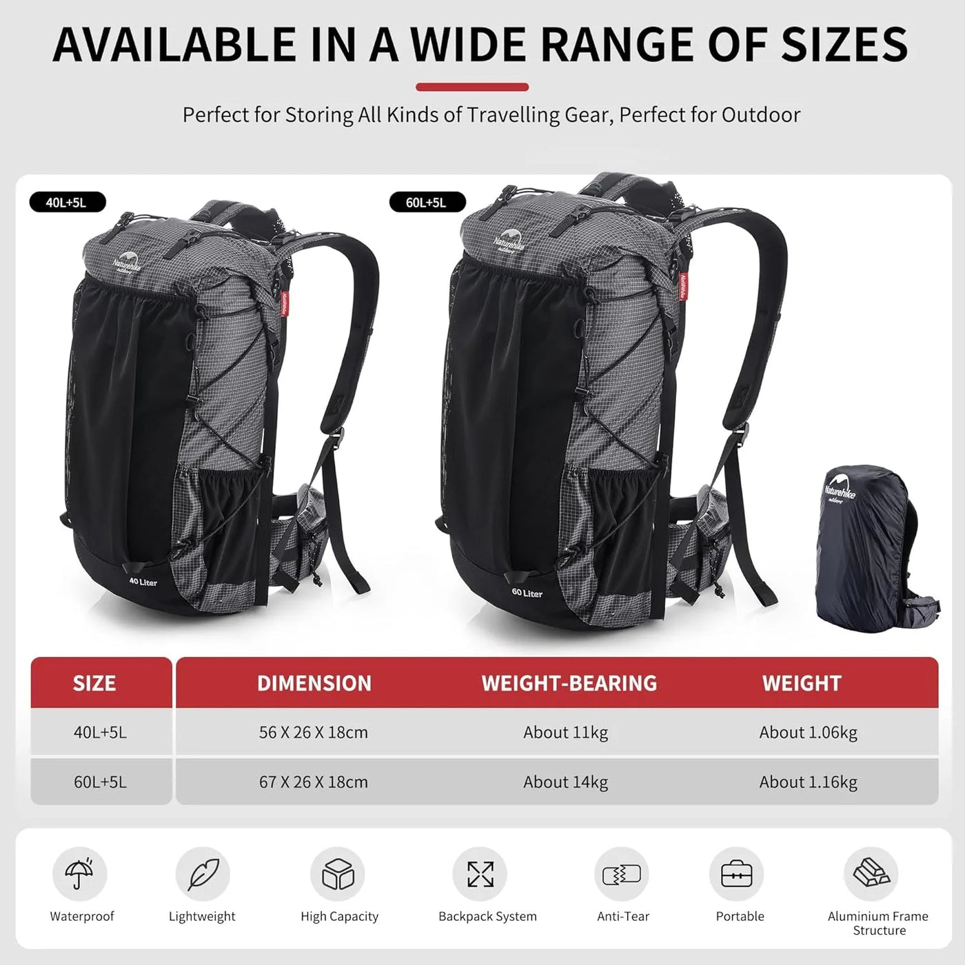 60L waterproof hiking backpack
