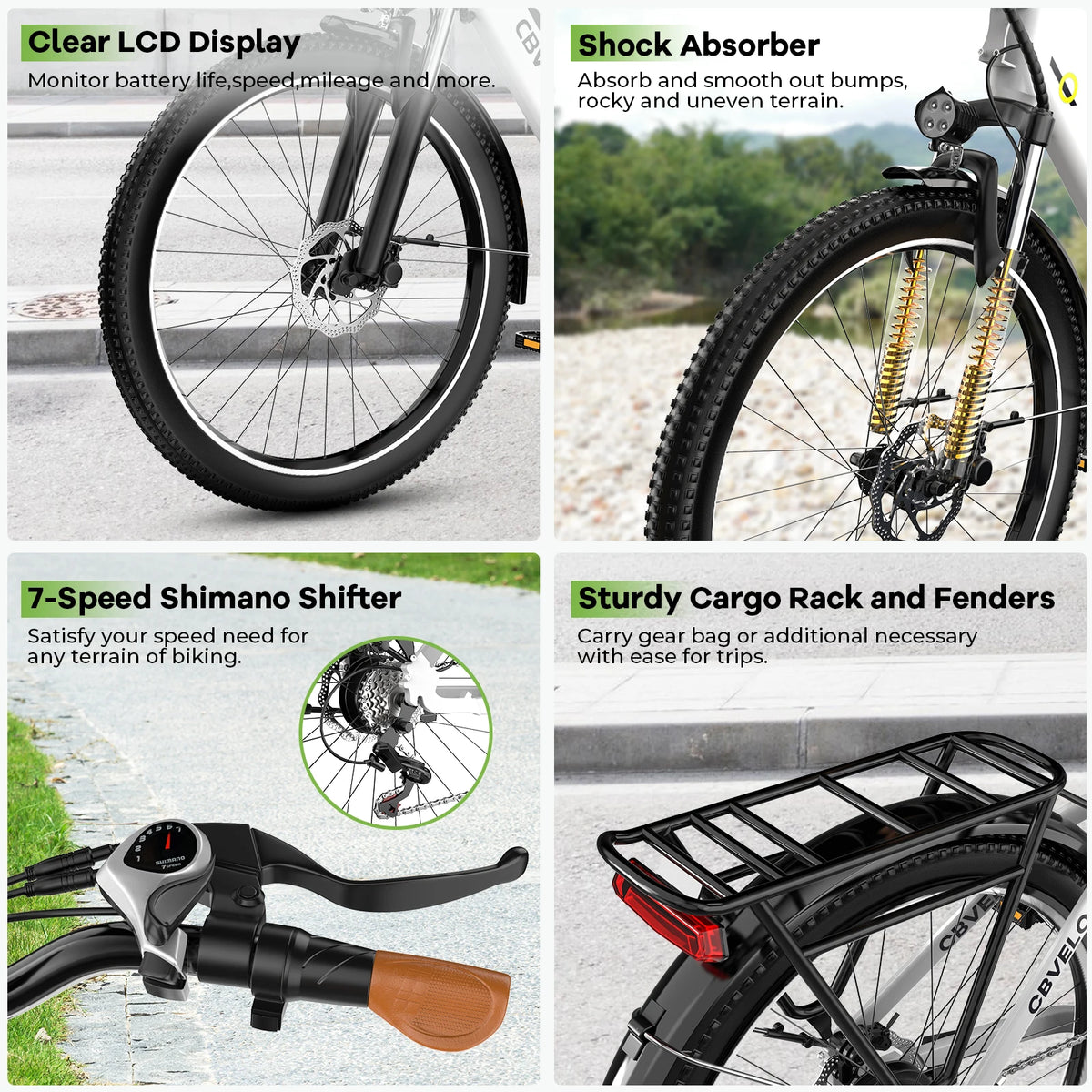 Cybervelo EK2 26" Step-Thru Electric Bike, 1000W Peak, Removable 48V Battery