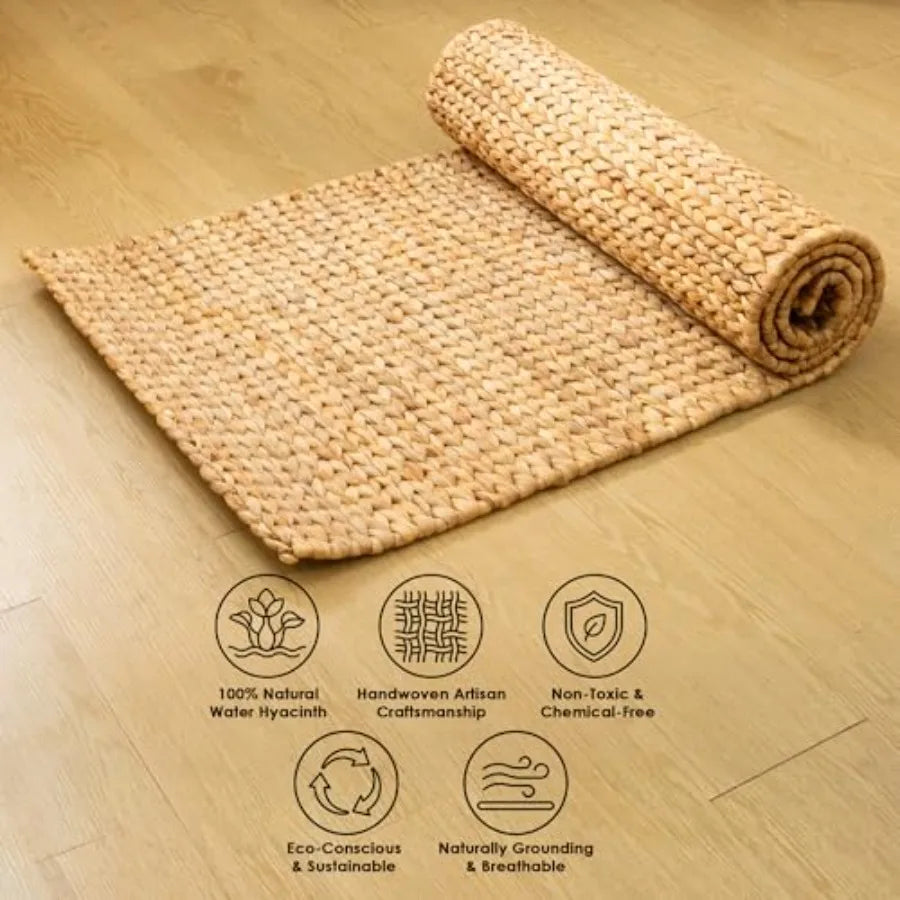 Water Hyacinth Yoga Mat Non-Slip Exercise and Fitness Mat for Yoga Natural Rug, Straw Floor Mat for Your Living Room, Bedroom,