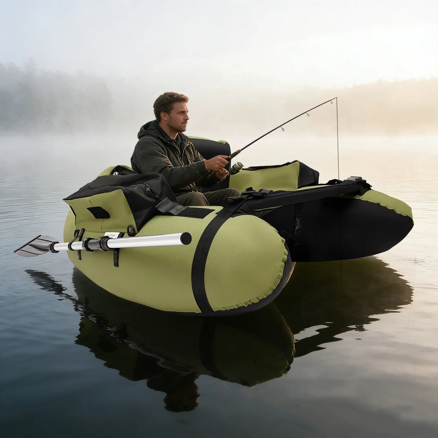 Inflatable Fishing Boat Waterproof Green 130kg/286.6lbs with Hand Air Pump for Fishing, Rafting, Exploring, and Other Activities