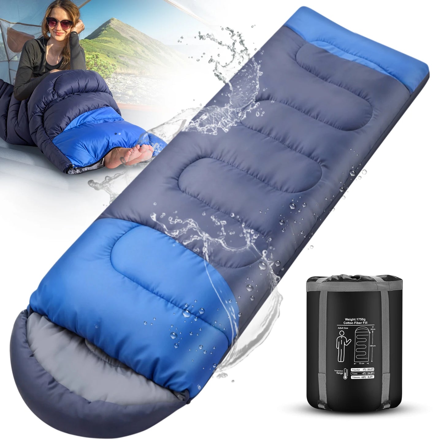 Camping Sleeping Bag Ultralight Waterproof Windproof 4 Season Warm SleepBags with Compression Sack for Camping Hiking Travel