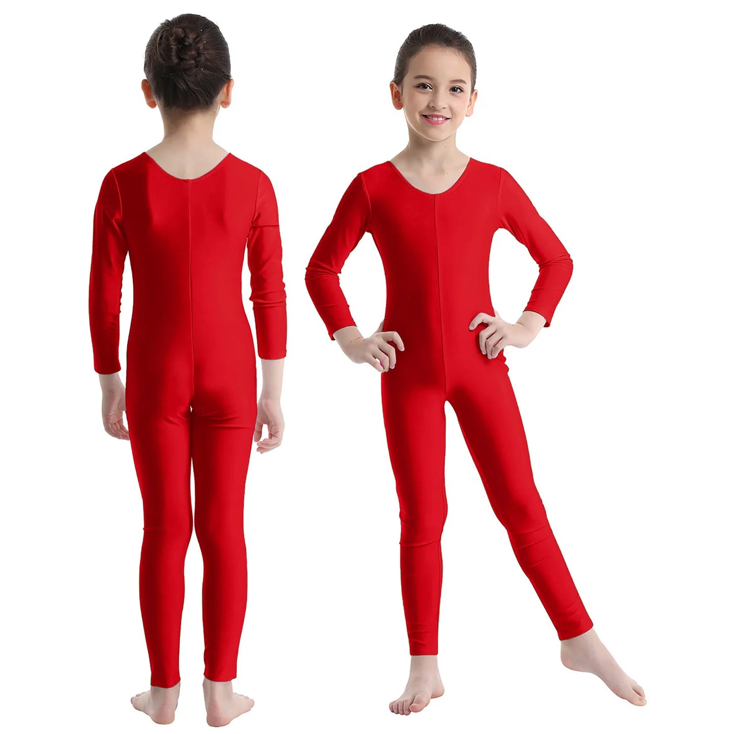 Girls Spandex Long Sleeve/Sleeveless Unitard Stretchy One Piece Full Bodysuits Dance Unitards for Kids Team Performance Costume