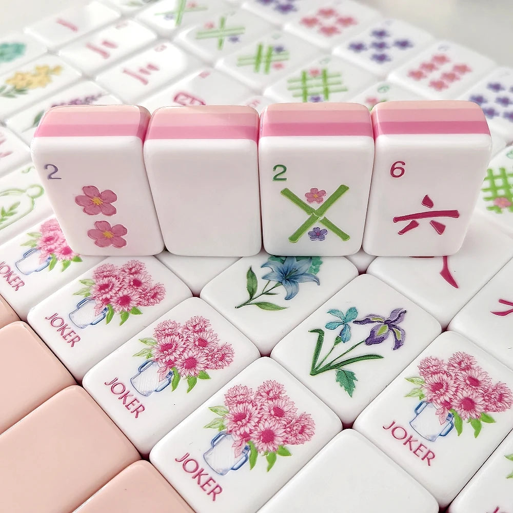 Local Stock Hibiscus Powder American Mahjong Set 4-Layer Luxury Acrylic Mahjong Game Tiles Engraved Travel Mah Jongg Sets Gifts