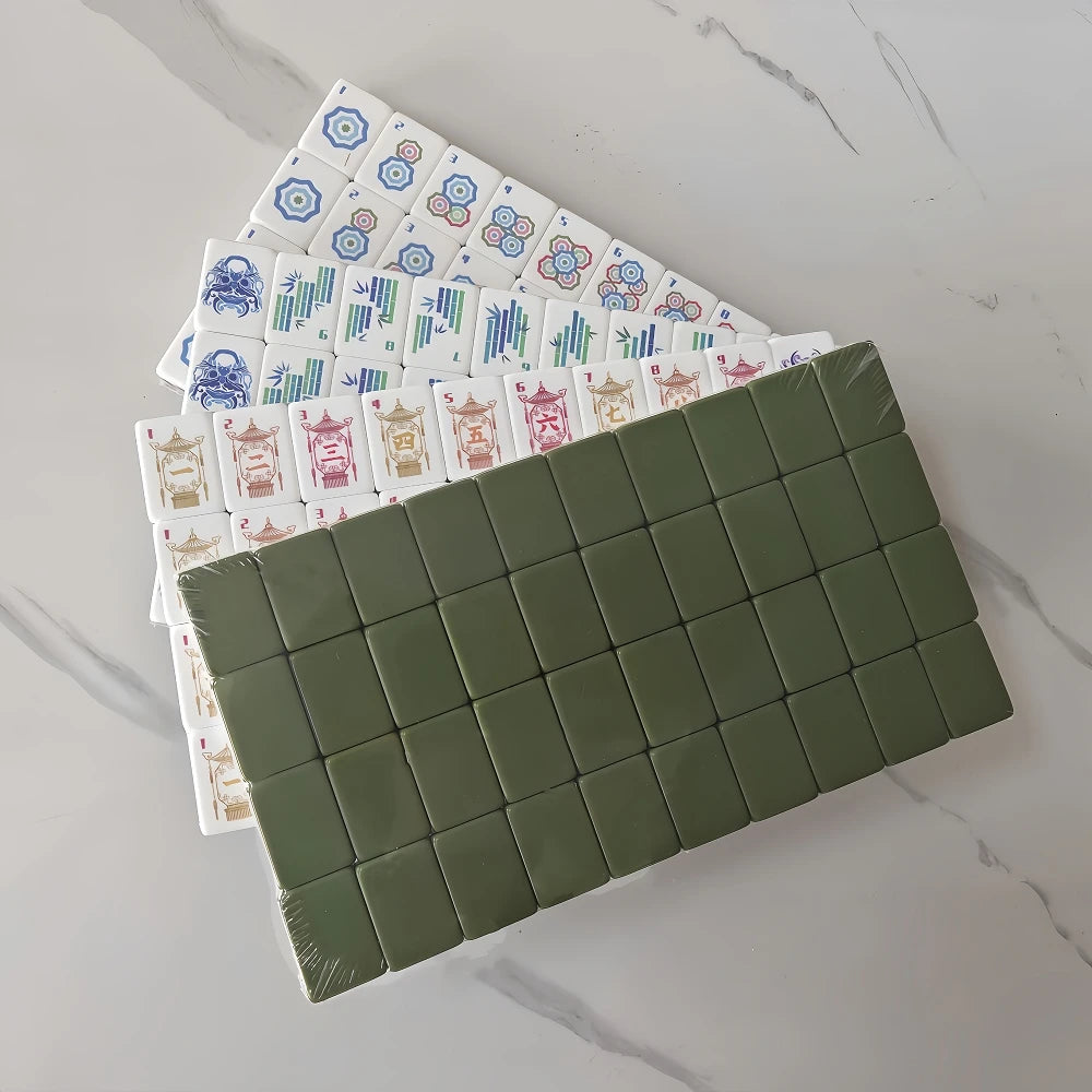 Olive Green Luxury Engraved Mahjong 160 Tiles 4-Layer Acrylic American Mahjong Set Travel Mah Jongg Sets for Adult Board Games