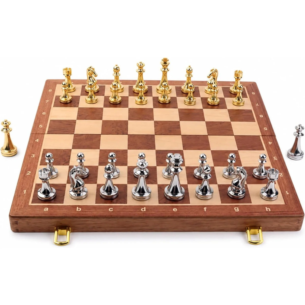 15" Metal Chess Set with Folding Wooden Board & Zinc Alloy Pieces