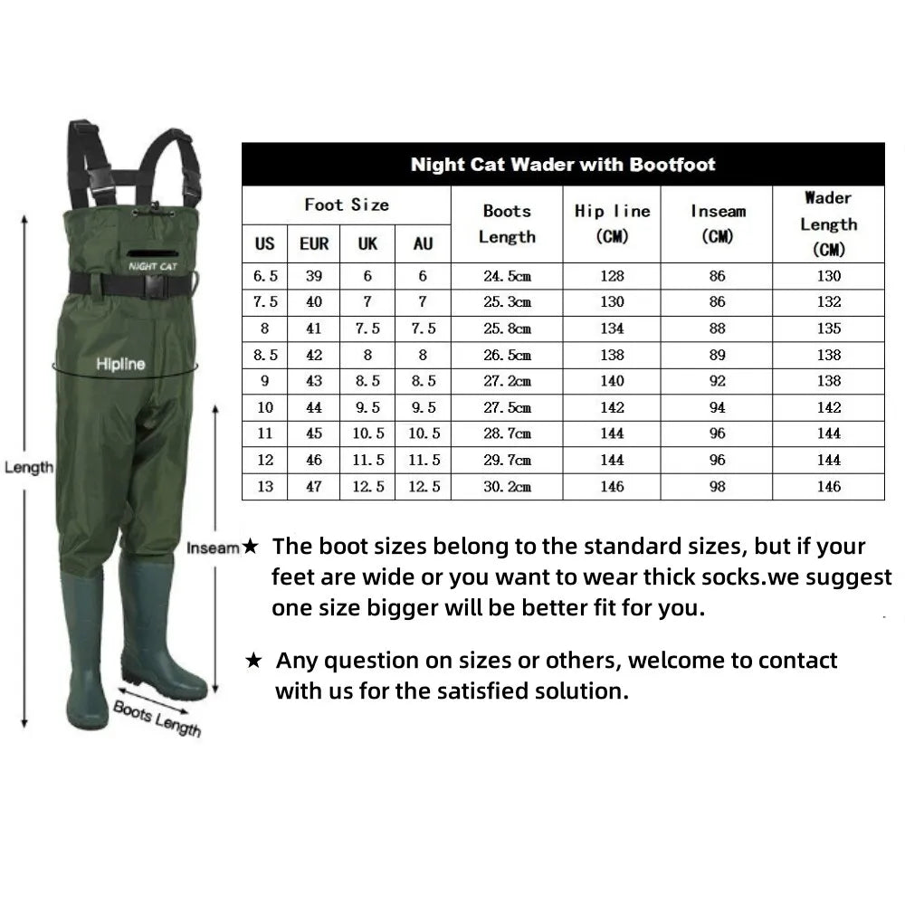 Night Cat Chest Waders with Boots – Breathable, Waterproof
