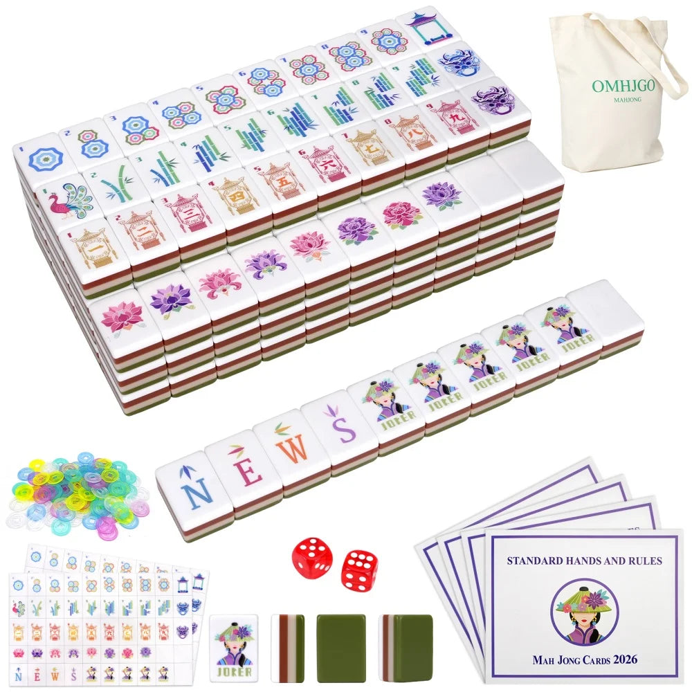 Olive Green Luxury Engraved Mahjong 160 Tiles 4-Layer Acrylic American Mahjong Set Travel Mah Jongg Sets for Adult Board Games