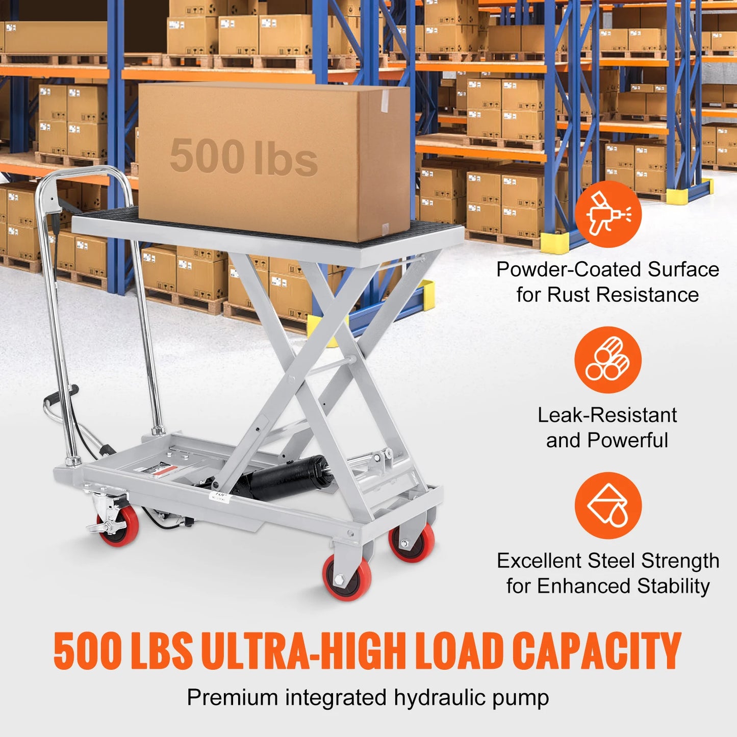 SucceBuy 330/500lbs Hydraulic Lift Table Cart Manual Single Scissor Platform with 4Wheels and Non-slip Pad for Material Handling