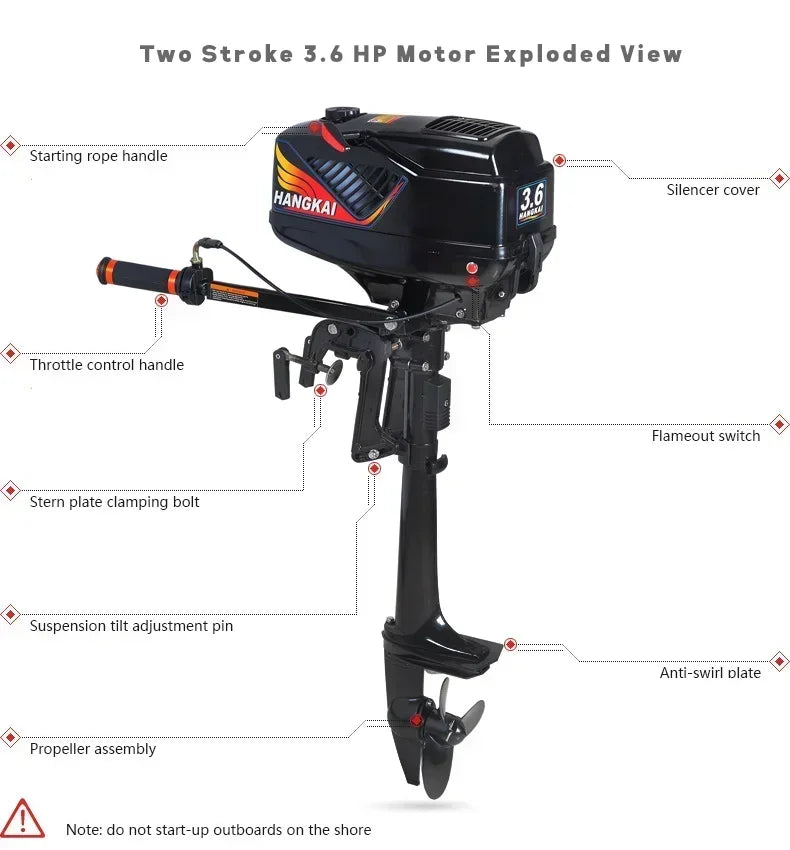 Two Stroke 3.6 HP Powerful Petrol Boat Motor for 2.0-2.6 M Inflatable Kayak Boat 3-4 Person Kayak Canoeing Engine
