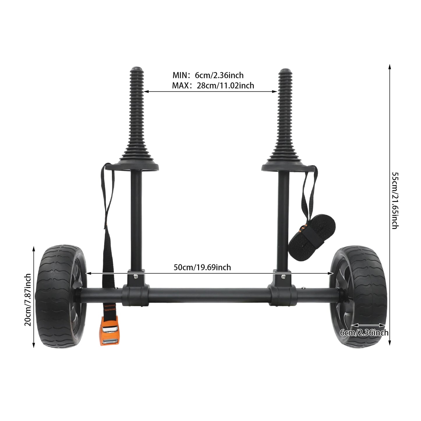 Canoe Trolley Cart, Kayak Cart Aluminum Folding, Adjustable Width 2.36-11.02 inch, 99.2lbs Load Capacity, 7.87 inch Big Wheels, Heavy Duty for Kayak Transport