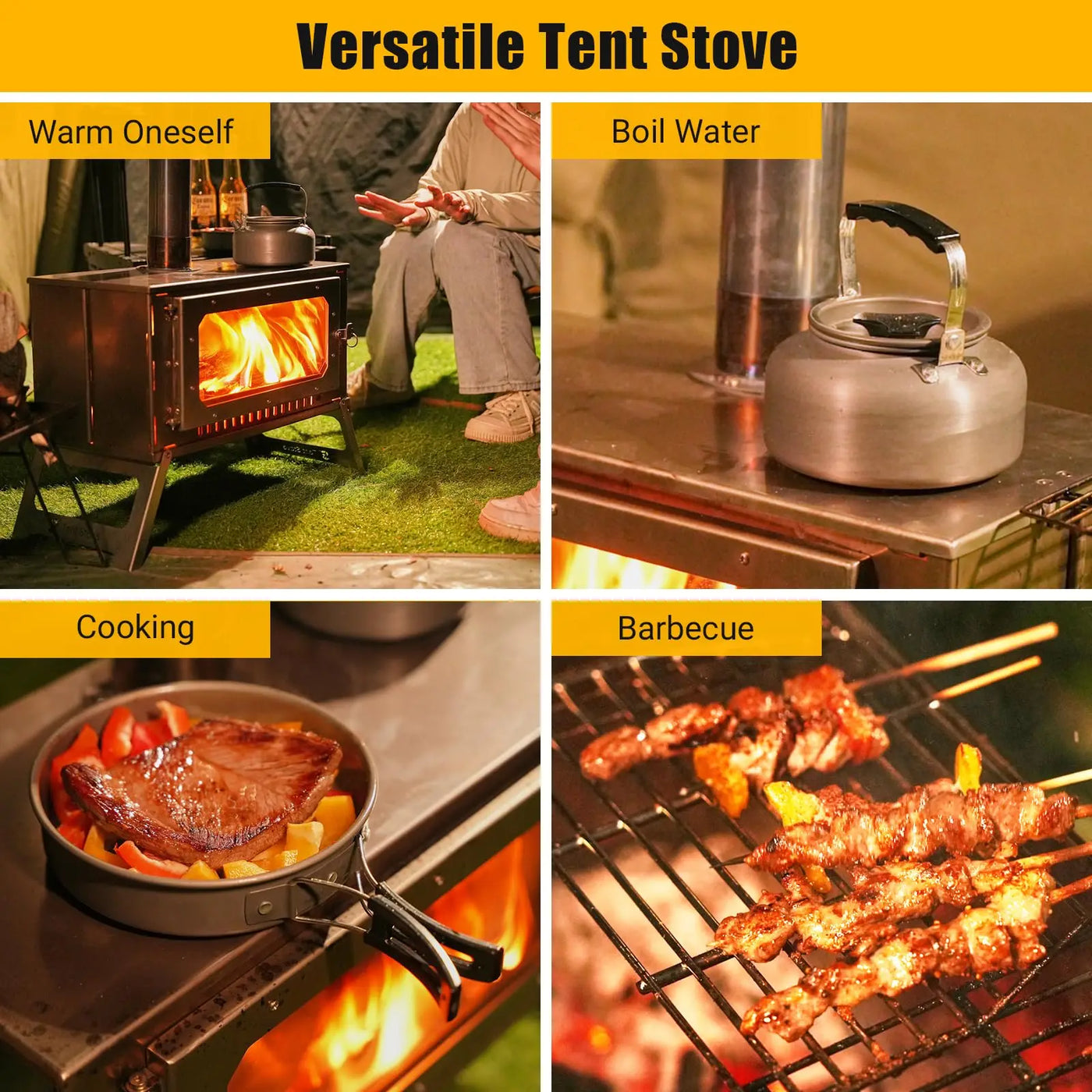 Hot Tent Stove – Wood Burning Camping Stove with 5 Pipes