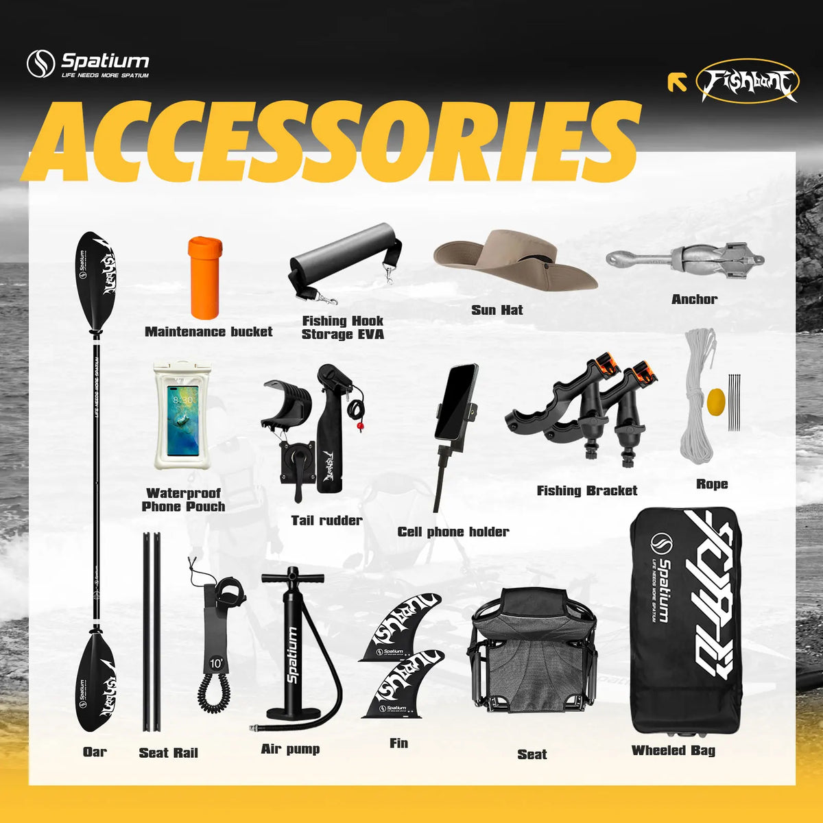 Inflatable Fishing Paddle Board Triple Chamber Stand Up Paddle Board 11'*48"*6",Fishing Kayak with Motor and Premium Accessories