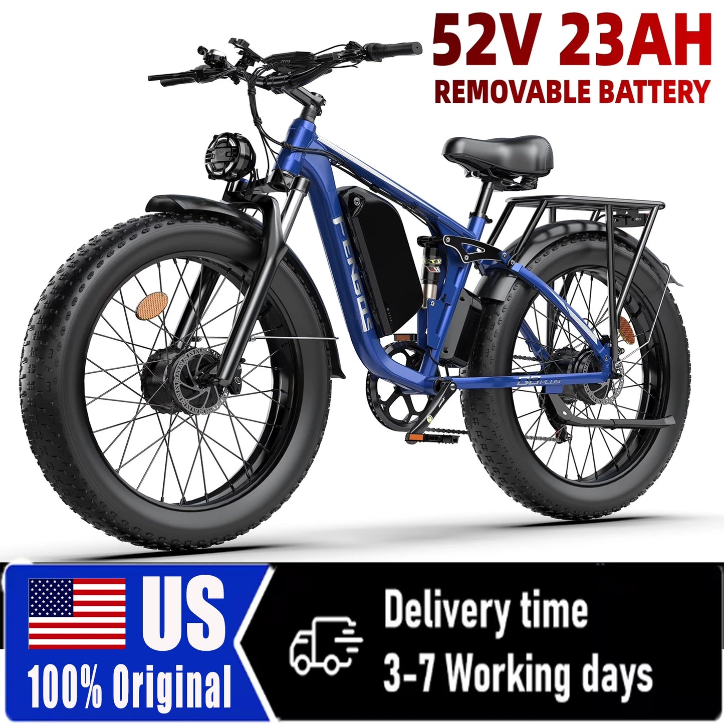 FENGQS NEW Q8PLUS 5000W adult electric bicycle, 45MPH dual motor - Ebike 52V 23AH 1196WH electric bicycle, 100 mile long distance bicycle, fully suspended 26 inch fat tires, off-road men's dual hydraulic disc brakes, Ebike -