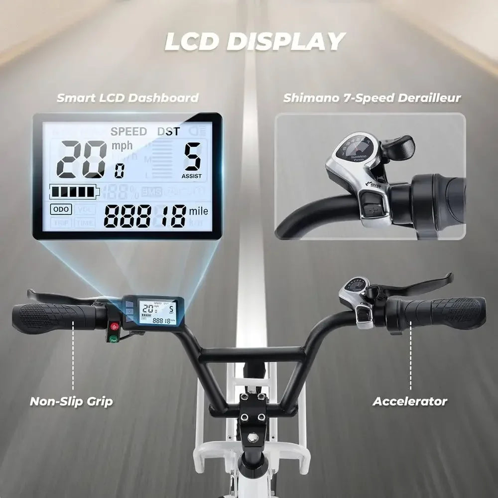 7-Speed Adult Electric Bike with Dual Cargo Rack, 48V 1000W, 20mph Step-Thru Cruiser Ebike, 20 x 3 Tires
