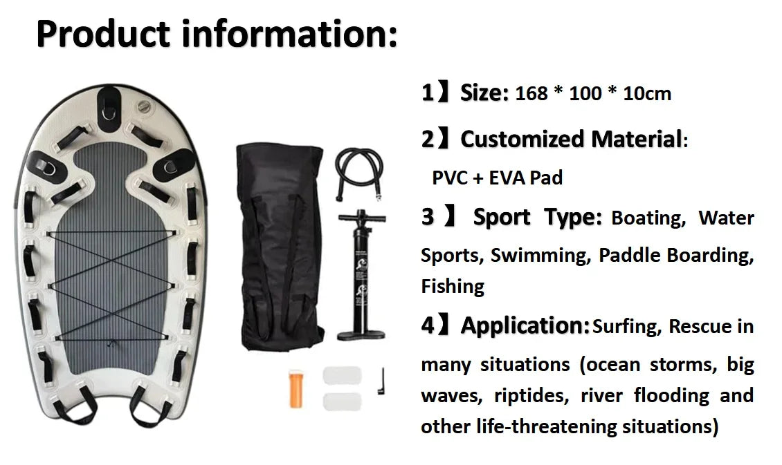 Stock Inflatable Lifesaving Rescue Board Surfing Board Floating Wate Mat Inflatable Jet Ski Sled Board For Water/Ice/surf Rescue