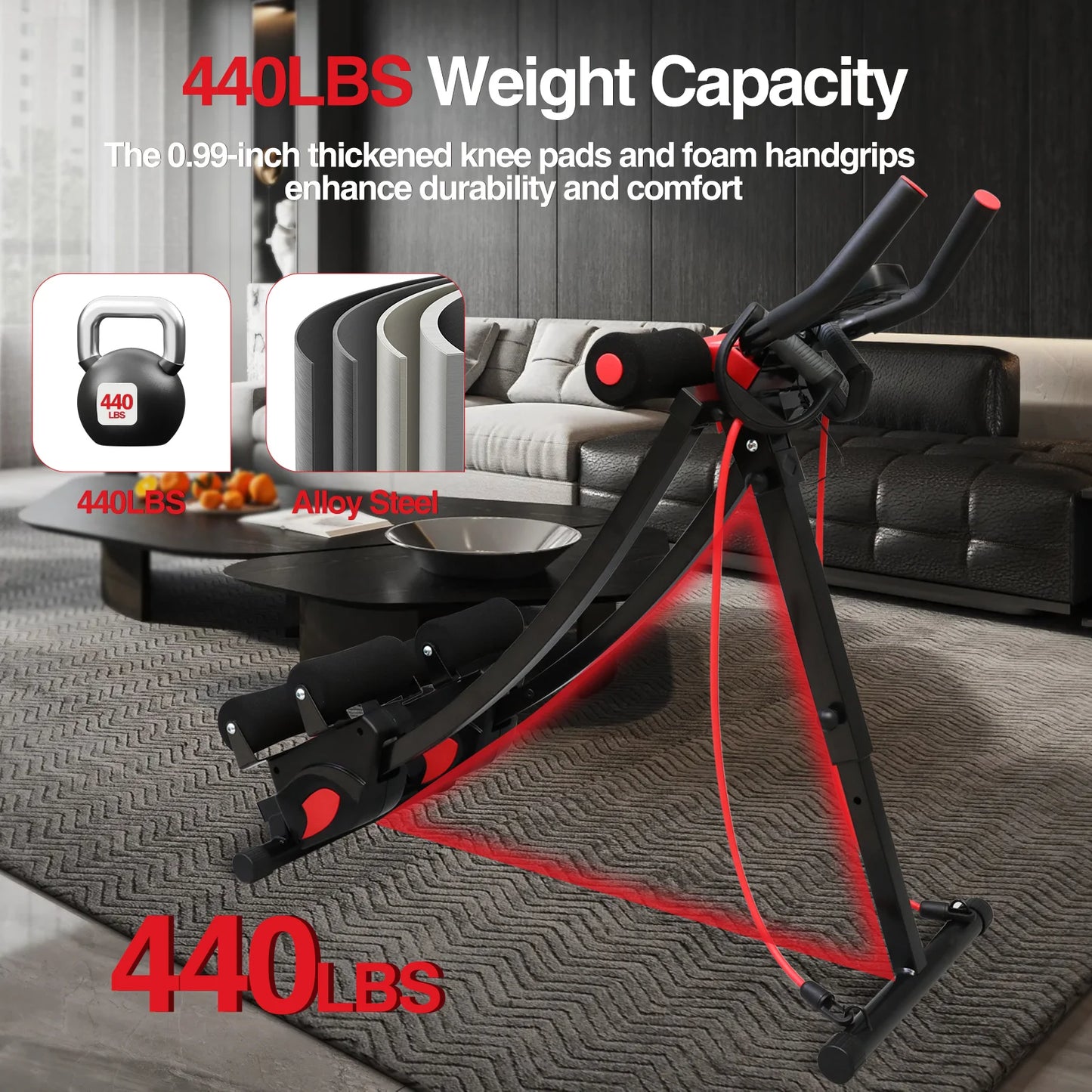 Fitness AB Machine Abdominal Trainers Core Workout Equipment 440 lbs Foldable Height Adjustable For Home Exercise Kit Whole Body