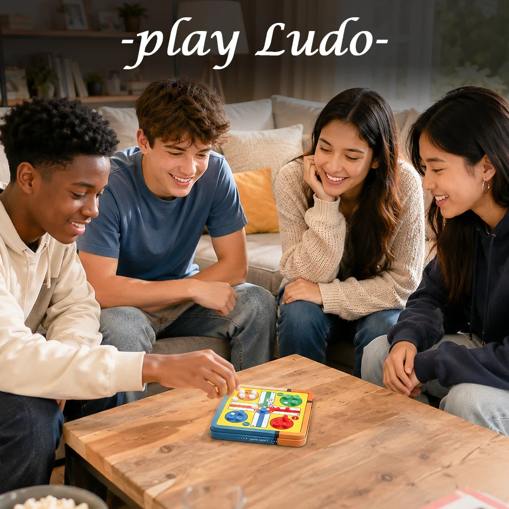 Portable 3‑in‑1 Chess Checkers Ludo Board Game Set Folding Storage Travel Family Puzzle Game, 2‑4 Players Educational Brain Development Toy, Surprise Holiday Gift for Kids Adults Birthday Halloween Christmas Thanksgivin