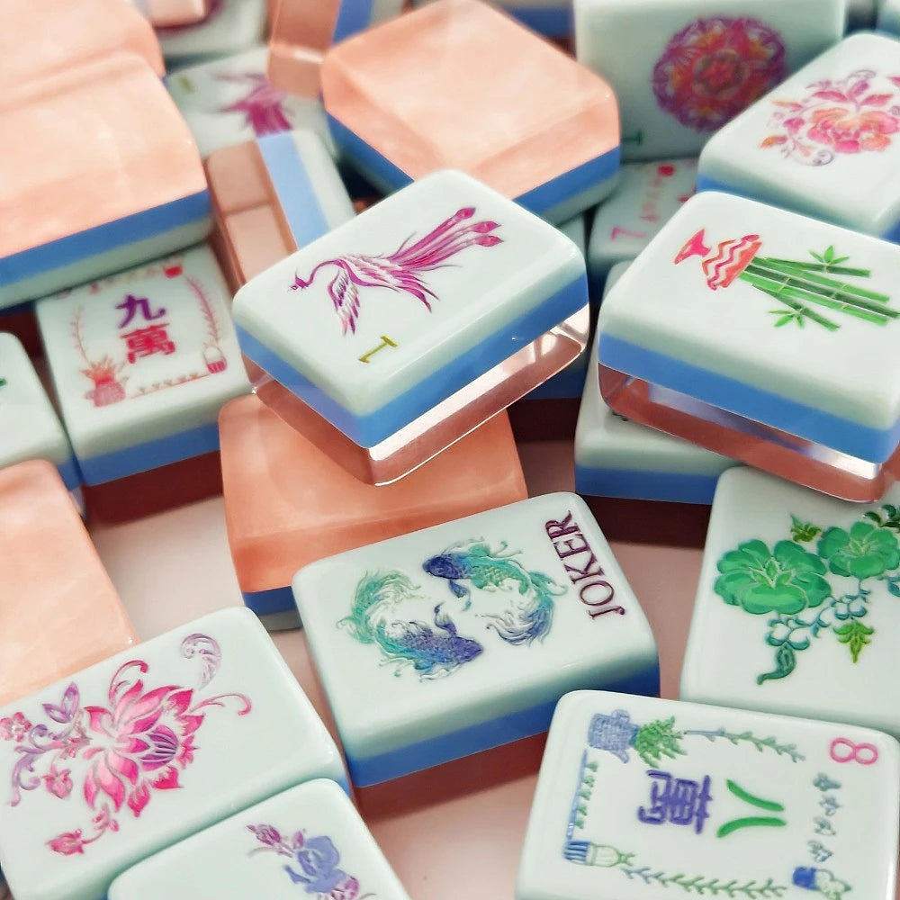 Pearl Pink American Mahjong Set, 160 Engraved Four-Layer Acrylic Tiles