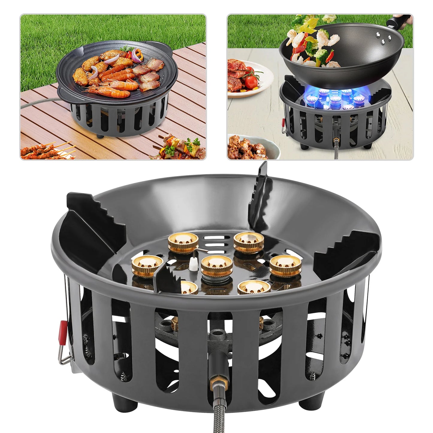 7-Core Camping Stove High-Power Strong Fire Portable Tourist Gas Burner Windproof Electronic Ignition Camping Equipment 21000W