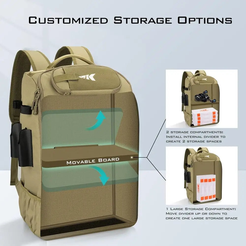 Tackle Backpack with Rod Holder, 4 Tackle Boxes, 40/26L Storage for Fishing Gear and Equipment