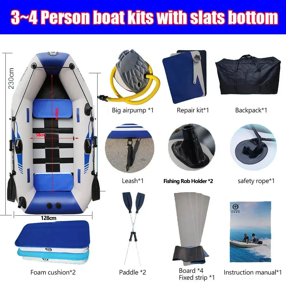 Multi-size PVC Inflatable Kayak Fishing Boat with Slats Bottom for Persons Canoeing Outdoor Water Sports Vacation Accessory
