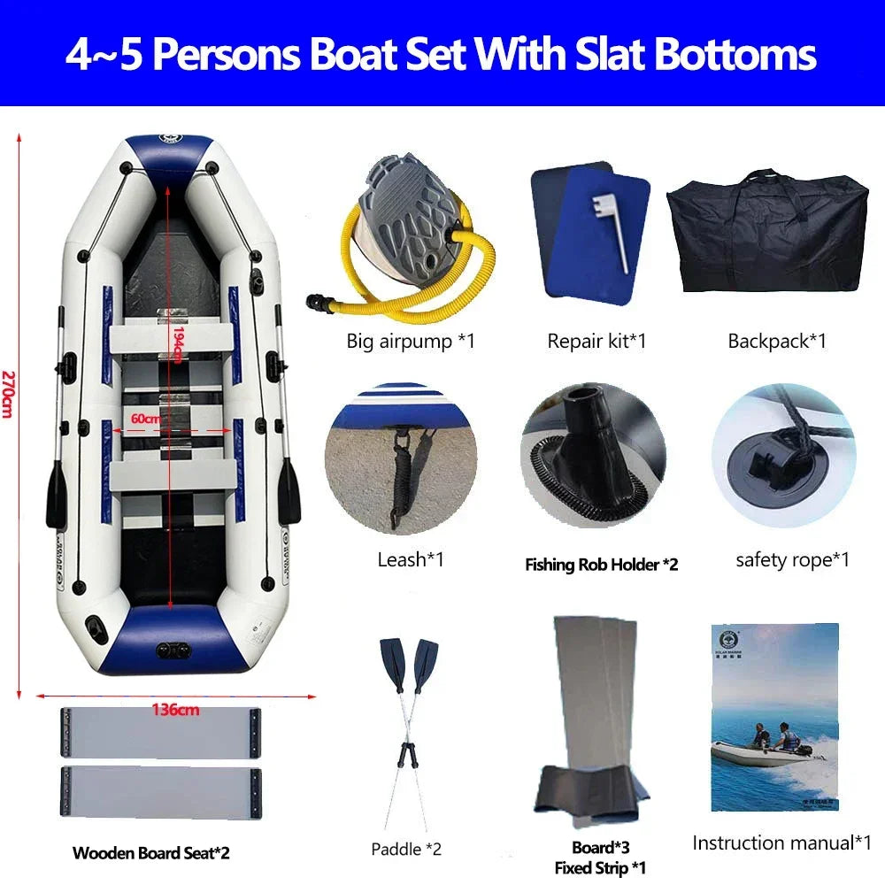 Multi-size PVC Inflatable Kayak Fishing Boat with Slats Bottom for Persons Canoeing Outdoor Water Sports Vacation Accessory