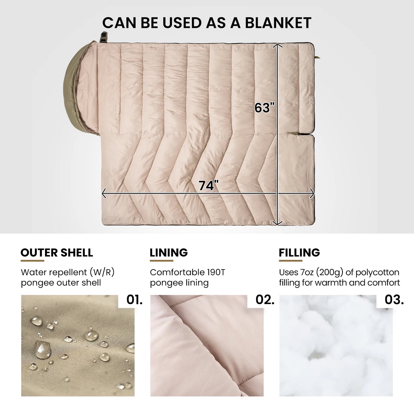 OneTigris Trailnap Sleeping Bag 3 Season Extra-Wide Warm for Camping Backpacking Travel Motorcamping Outdoor Activities