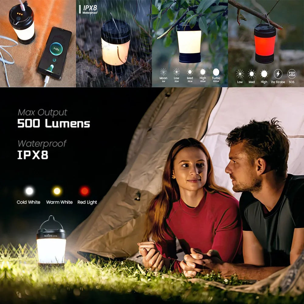 Black Sofirn LT1S rechargeable camping lantern with variable white and red LED light — view 4 of 7