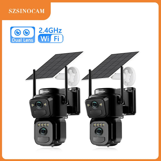 SZSINOCAM 2PCS Dual Lens Solar WiFi Camera Outdoor Security 24h Record Built in Battery Solar Panel Wireless Cam Alarm