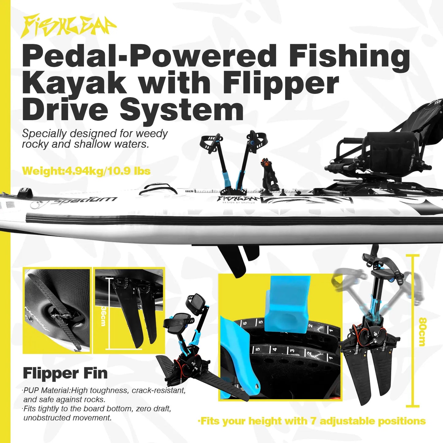Spatium 11.5ft Single Pedal Drive Fishing Inflatable Kayak, 360°Rotatable & Adjustable Seat -Fish Leap Model