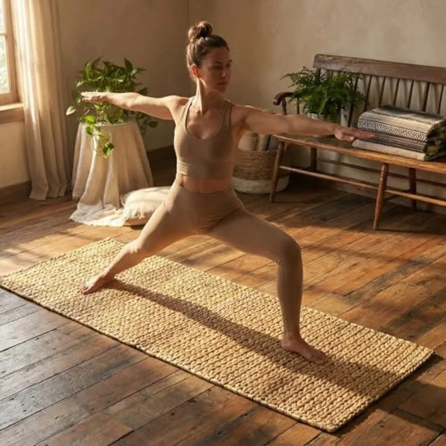 Water Hyacinth Yoga Mat Non-Slip Exercise and Fitness Mat for Yoga Natural Rug, Straw Floor Mat for Your Living Room, Bedroom,